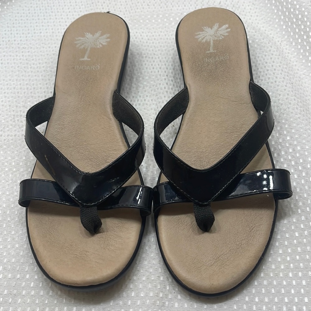 Ingaro Black Patent Faux Leather Sandals Size 9
